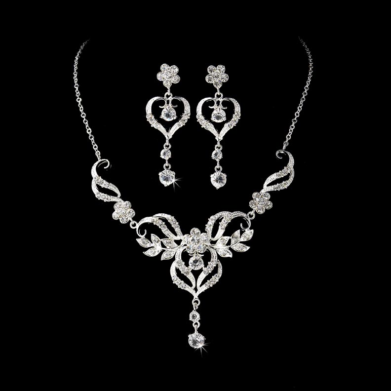 Silver Crystal Bridal Jewelry Set - Mrs 